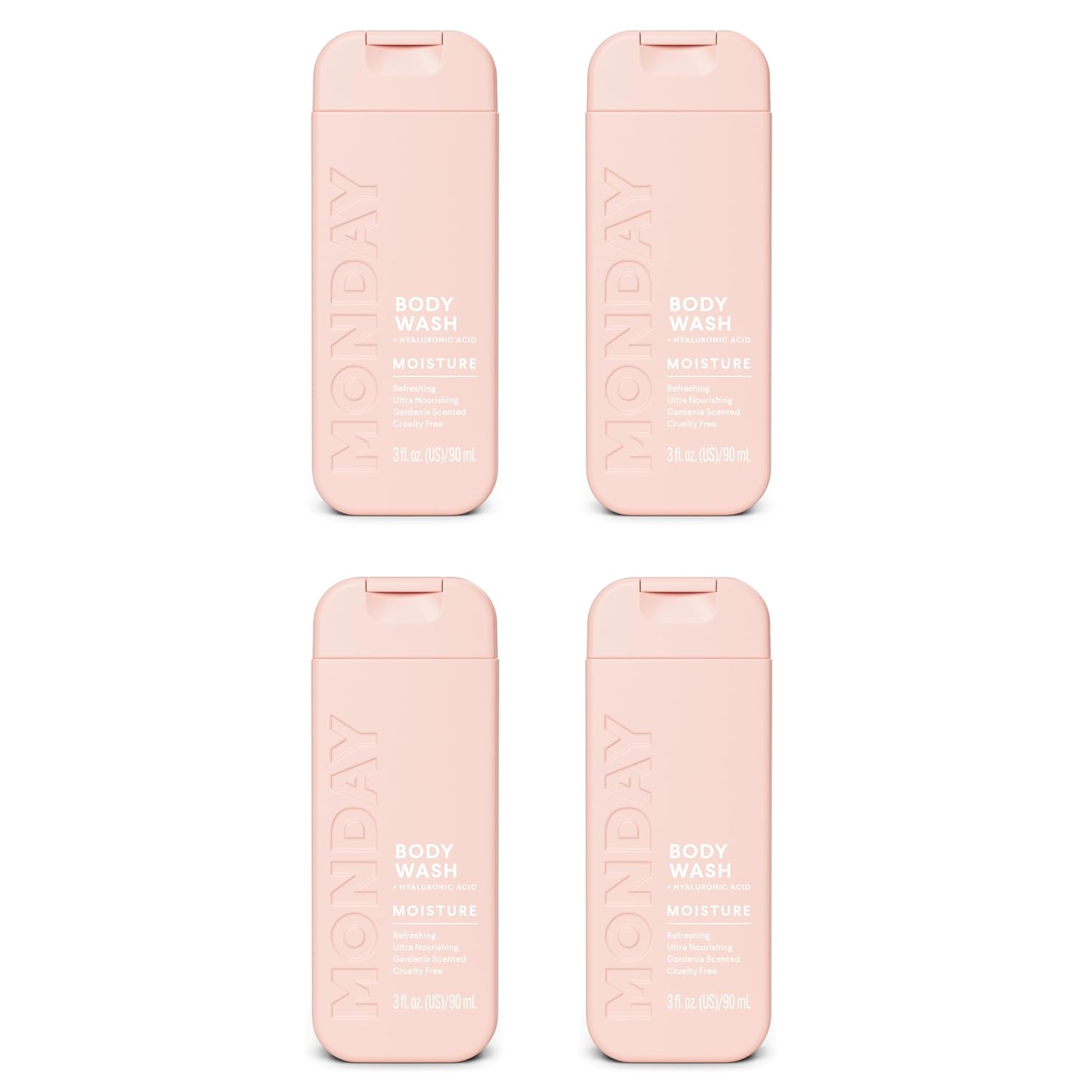 MONDAY Body Wash Moisture Travel Pack -90ML (4 Pack) - Nourishing Ingredients, Shea Butter, Coconut Oil and Grapefruit Extract, Hyrdrate and Replenish Skin