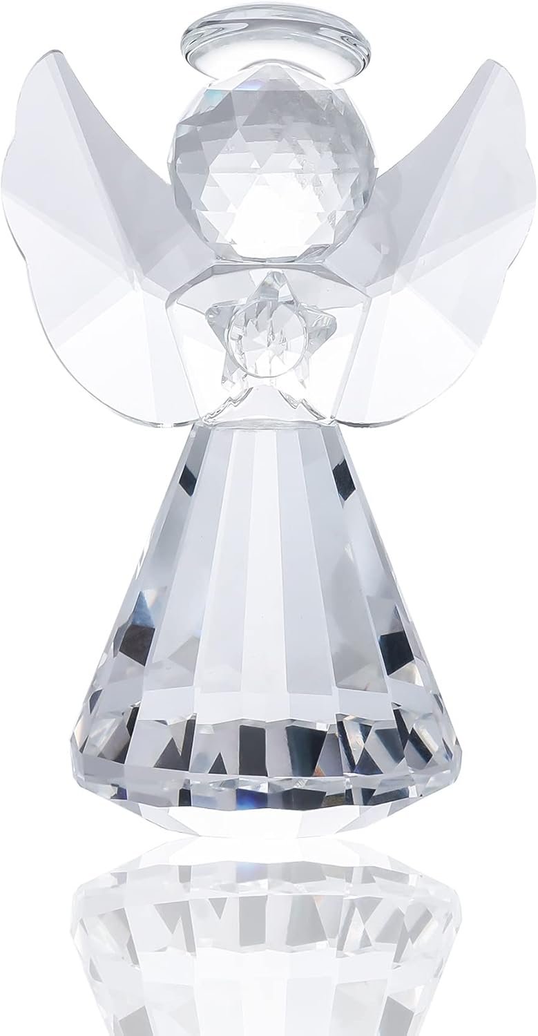 Crystal Guardian Angel Collectible Ornaments, Glass Angel Figurine Decor for Home, Handmade Praying Christmas Memorial Sympathy Keepsake Gifts for Women (Clear)