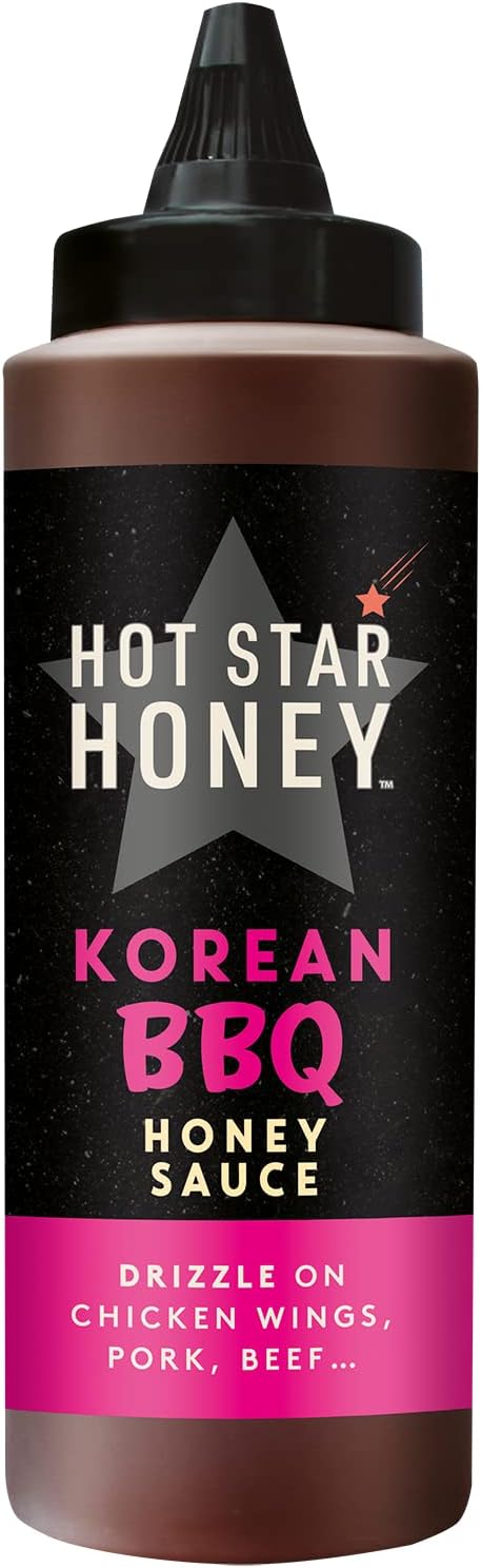 Hot Star Honey Korean BBQ Honey Sauce - Sweet BBQ Honey with Soy & Spicy Korean Pepper Paste - Drizzle on Chicken wings, Beef, Noodles and Stir-fry - 325g - Made in UK