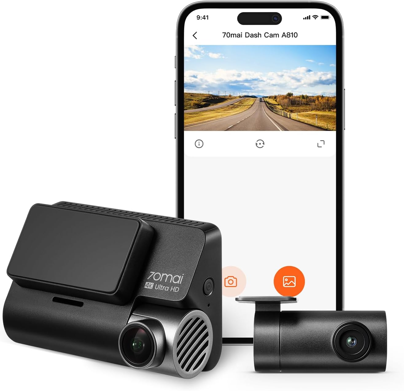 70mai 4K Dash Cam with Starvis 2 IMX678, Dual HDR Front and Rear Camera, Built in GPS & WiFi, Night Owl Vision, Smart Parking Guardian Mode, AI Motion Detection,Time-Lapse, Support 256GB Max (A810)