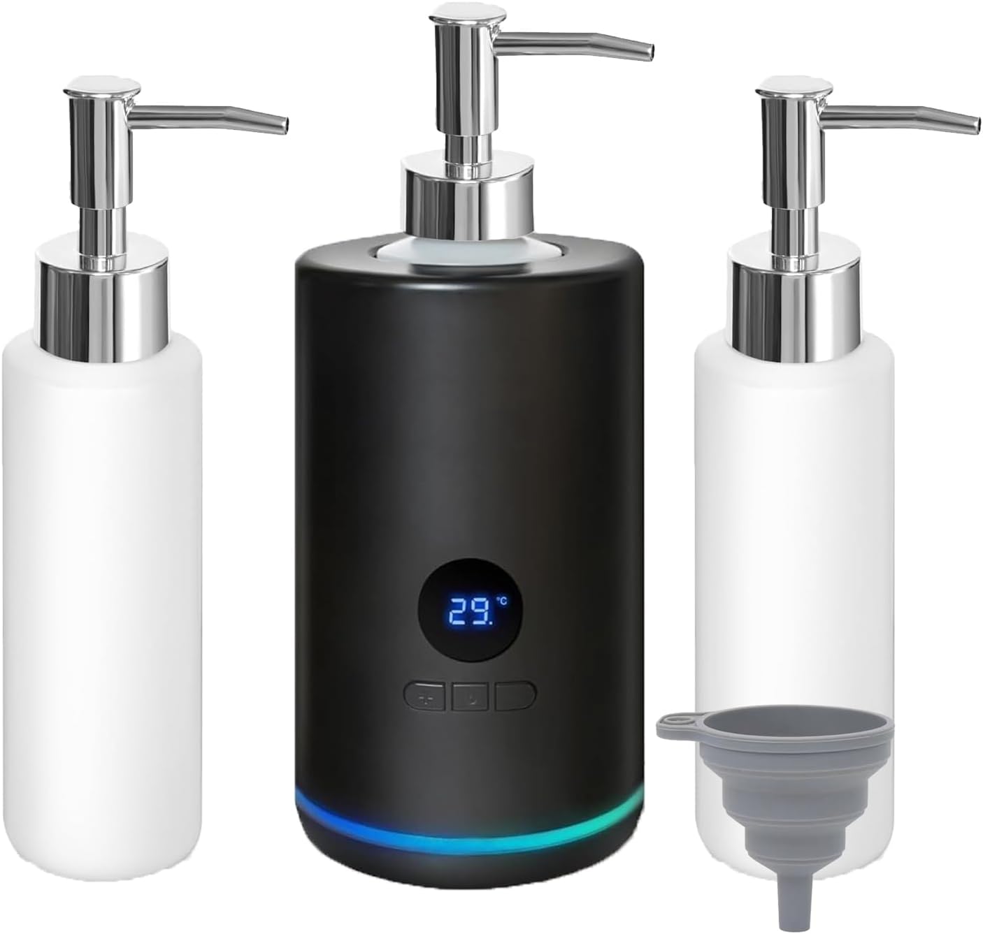 Massage Oil Warmer Bottle, Lotion Warmer Dispenser Heater, Oil Warmer, Professional Electric Lotion Heater for Home, Salon SPA Massage Body Therapy, with Two Oil Bottle Dispenser with Funnel(Black)