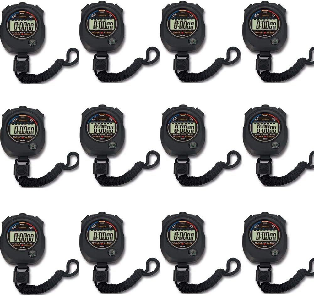 12 pack Multi-function Electronic Digital Sport Stopwatch Timer, Large Display with Date Time and Alarm Function,suitable for Sports Coaches Fitness Coaches and Referees