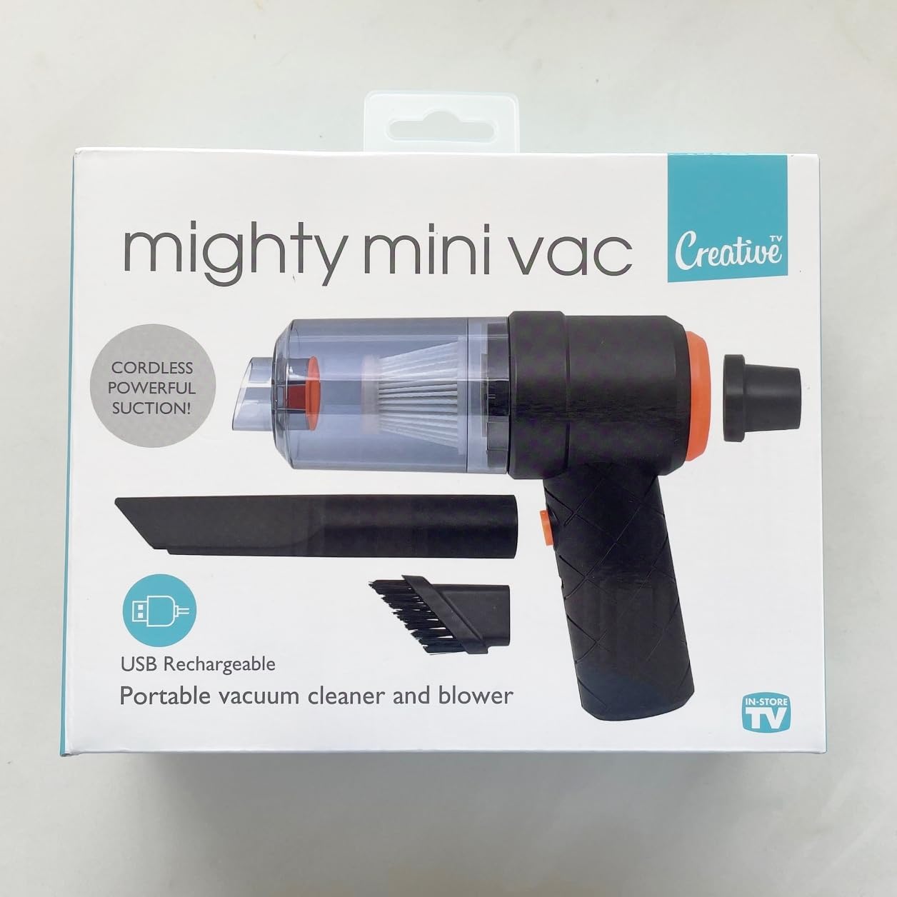 Creative Products Mighty Mini Vac Cordless Portable Vacuum Cleaner and Blower, USB Rechargeable, Powerful Suction