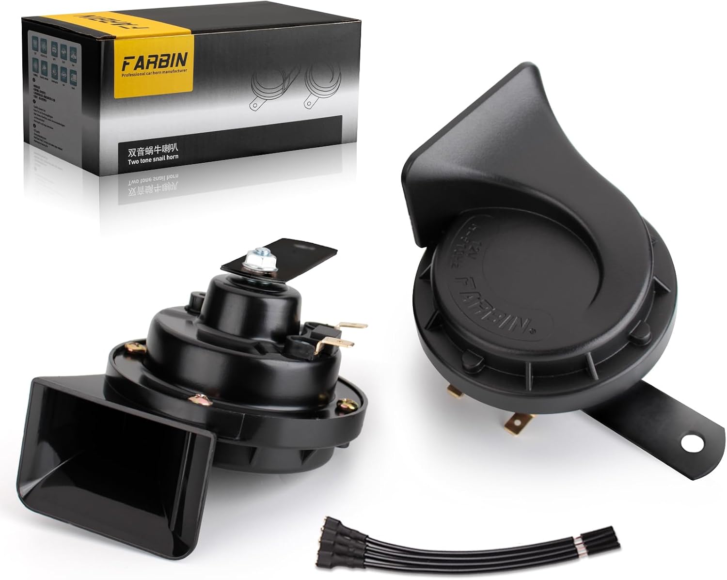FARBIN Horns Auto Horn 12V Car Horn Loud Dual-Tone Waterproof Electric Horn