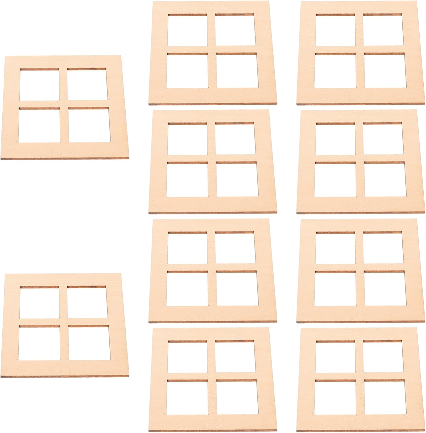 10Pcs Doll House Window Model - Mini Wooden Grids Window Frame Ornaments for Dollhouse Furniture, Handcrafted Beige 7CM, Perfect for 1/12 Scale Dollhouse Decoration