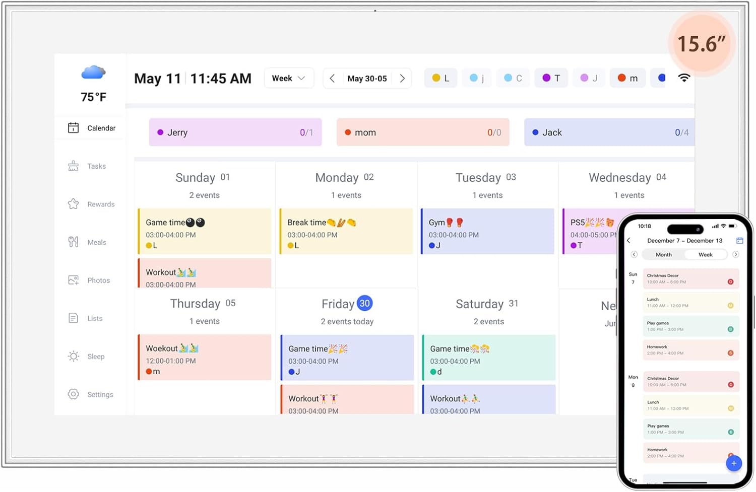 15.6 inch Digital Calendar Touchscreen, Wall Planner, IPS FHD 1920x1080,Smart Family Schedules, Chore Chart, Wall Organizer for Multi-Child Homes, Busy Families, Elderly