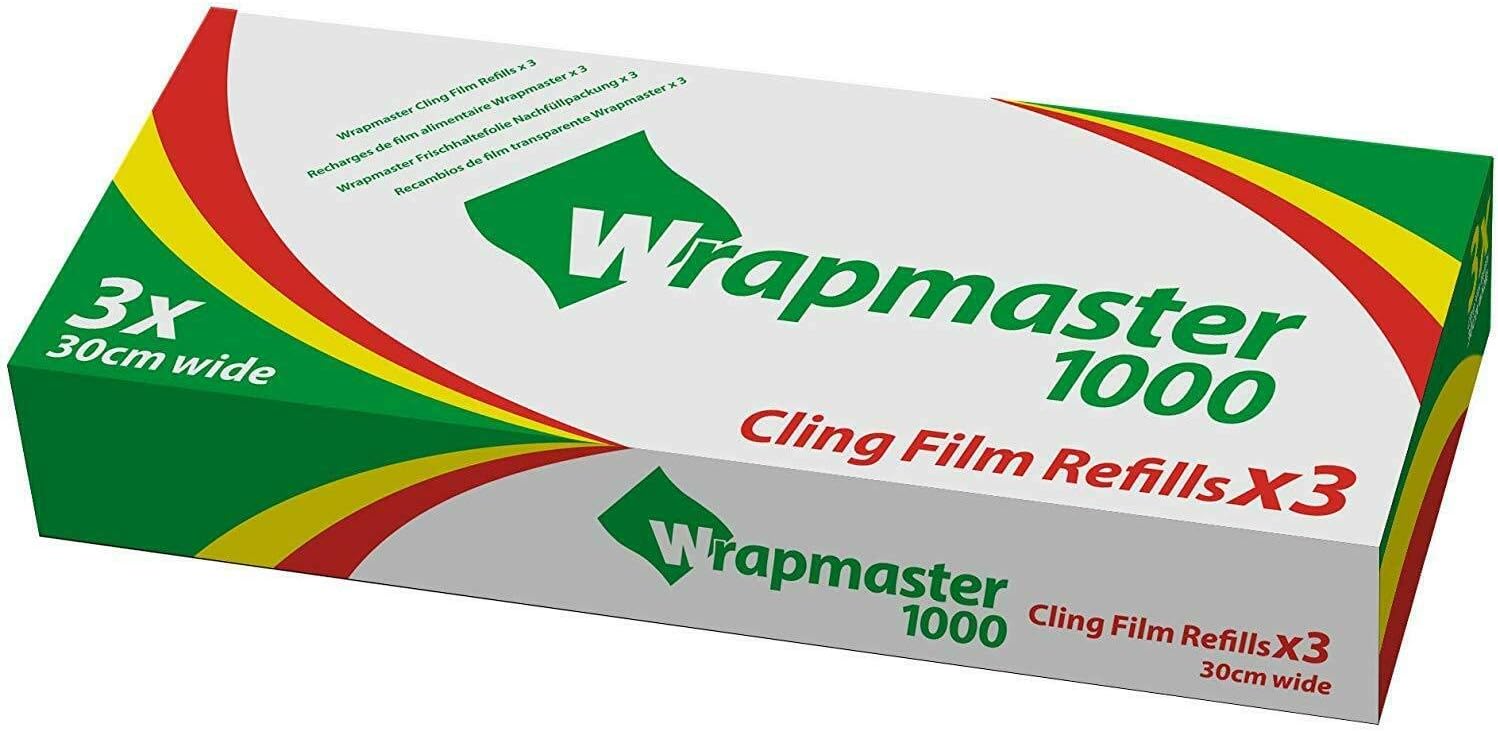 We Can Source It Ltd - Wrapmaster 1000 Cling Film – 30cm x 100m, 3 Rolls – Premium Kitchen Wrap for Professional Catering, Food Preservation, and Freezing – Compatible with Wrapmaster Dispensers
