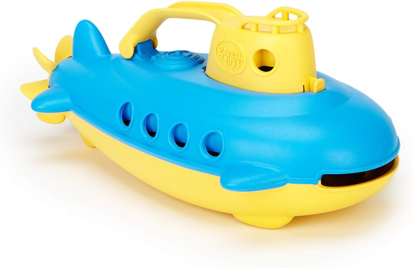 Green Toys Submarine in Yellow & blue - BPA Free, Phthalate Free, Bath Toy with Spinning Rear Propeller. Safe Toys for Toddlers, Babies