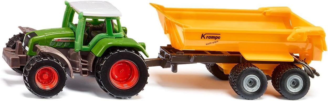 siku 1605, Fendt Tractor with Krampe Dump Truck, Toy tractor, Metal/plastic, Green/yellow, Removable cab, Tipping trough, Trailer with smooth-running rubberisedg wheels, Trailer coupling