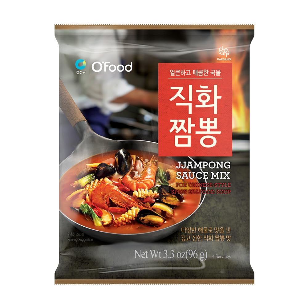 Chung Jung One O'Food Jjampong Seafood Broth Sauce, Korean Chinese Style Spicy Jjambong Flavor Soup Powder, Hot Jjamppong Base, Perfect with Fresh Squid, Shrimp, Clams, Vegetables, Noodles, Rice