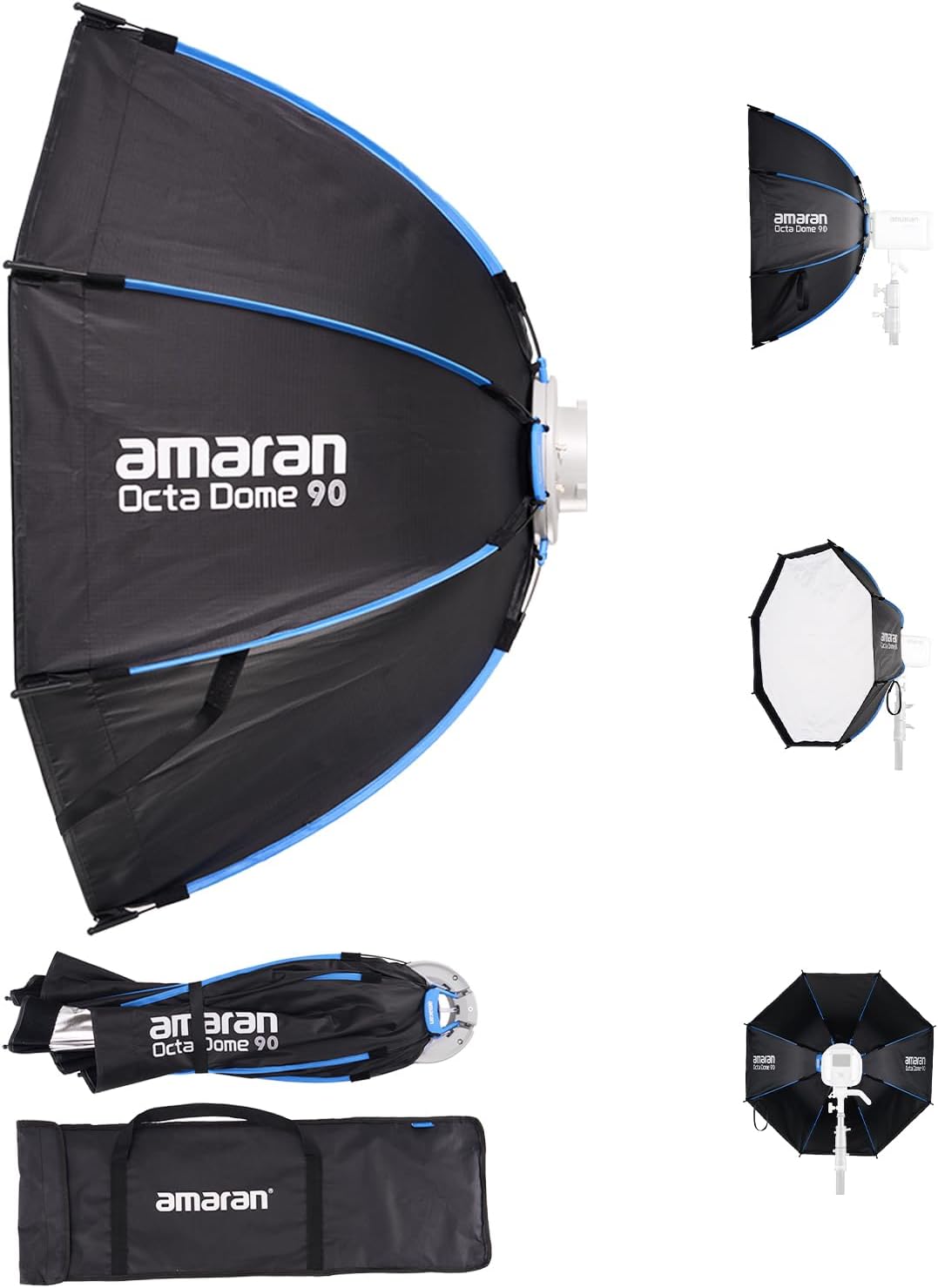 Amaran Octa Dome 90, 3ft (90cm) Foldable Quick-Setup Octagonal Bowens Mount Softbox for Portraits, Interviews, and On-Location Photography, with Diffusion, Light Control Grid, & Carrying Bag