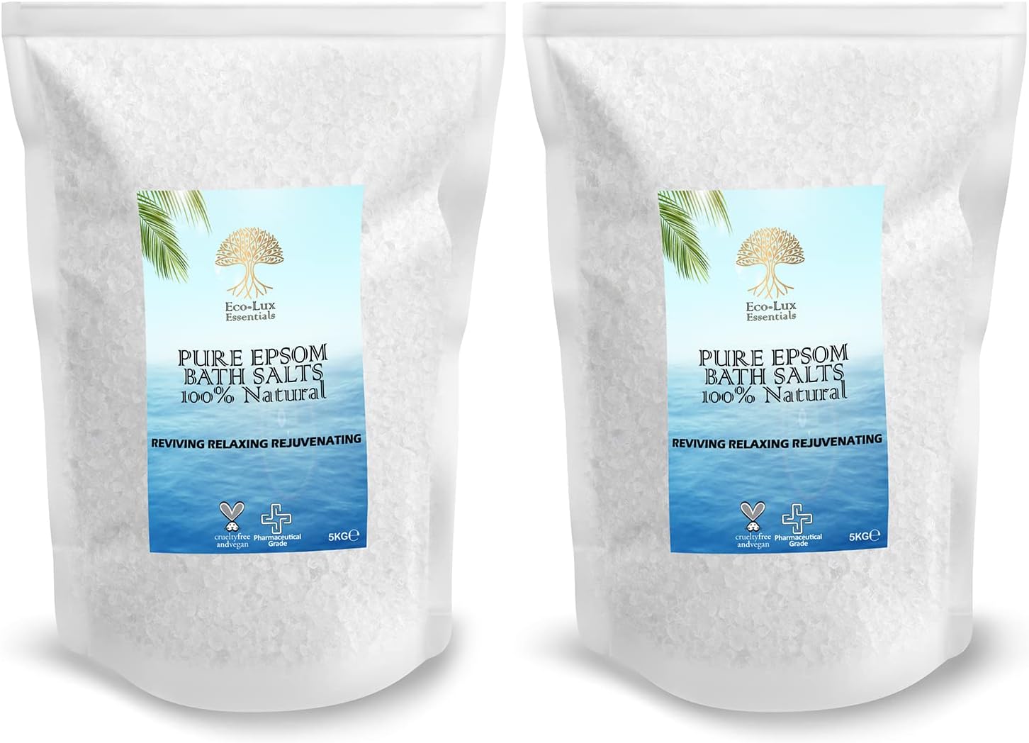Eco-Lux 100% Pure Natural Epsom Salts Premium Magnesium Sulphate Bath Soak Reviving, Rejuvenating, Relaxing, calming muscle soak therapy (10KG (2x5kg))