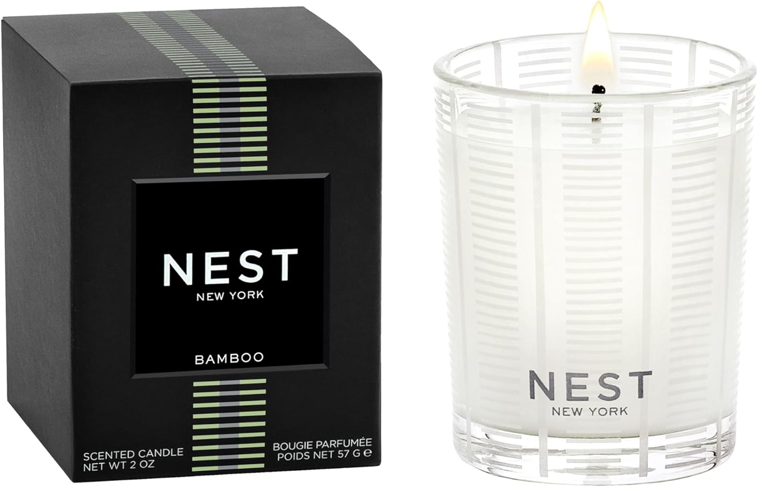 NEST New York Scented Votive Candle, Bamboo - 2 oz - Up to 28-Hour Burn Time - Reusable Glass Vessel