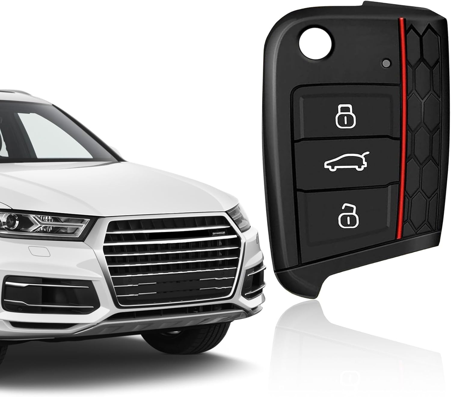 ZUOQIANG Silicone Car Key Protection Case, Car Key Cover ,for Volkswagen VW Golf 7 GTI VII MK7 SKODA Octavia A7 SEAT Leon 5F SC ST 3 Buttons (Black)