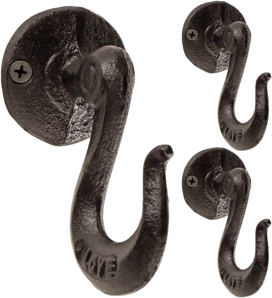 Decorative Wall Hangers, Rustic Cast Iron Coat Hooks, Vintage Key Holder for Farmhouse, Entryway, Closet, Bedroom, Living Room, Pack of 3