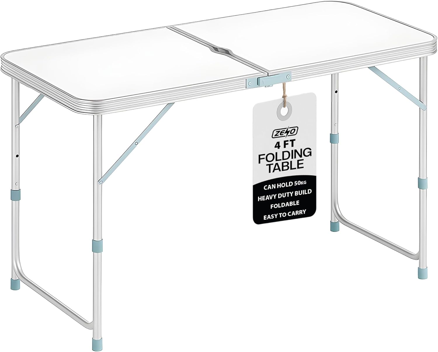 ZENO Folding Table 4FT | Camping Table | Adjustable & Portable Folding Tables Great for Garden, Picnic, Party, BBQ, Office | Aluminium Camping Tables That Fold Up With Parasol Hole