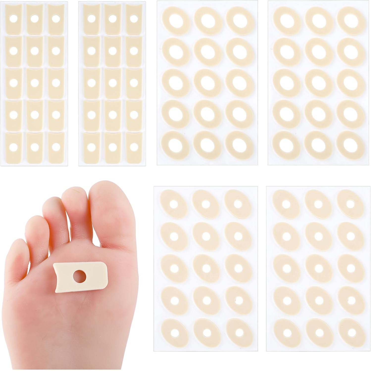 90pcs Callus Pads, Soft Latex Foam Self Adhesive Callus Pads Foot Corn Cushions Waterproof Anti-wear Corn Cushions for Men Women Foot Care Pressure and Friction from Shoes, 3 Models