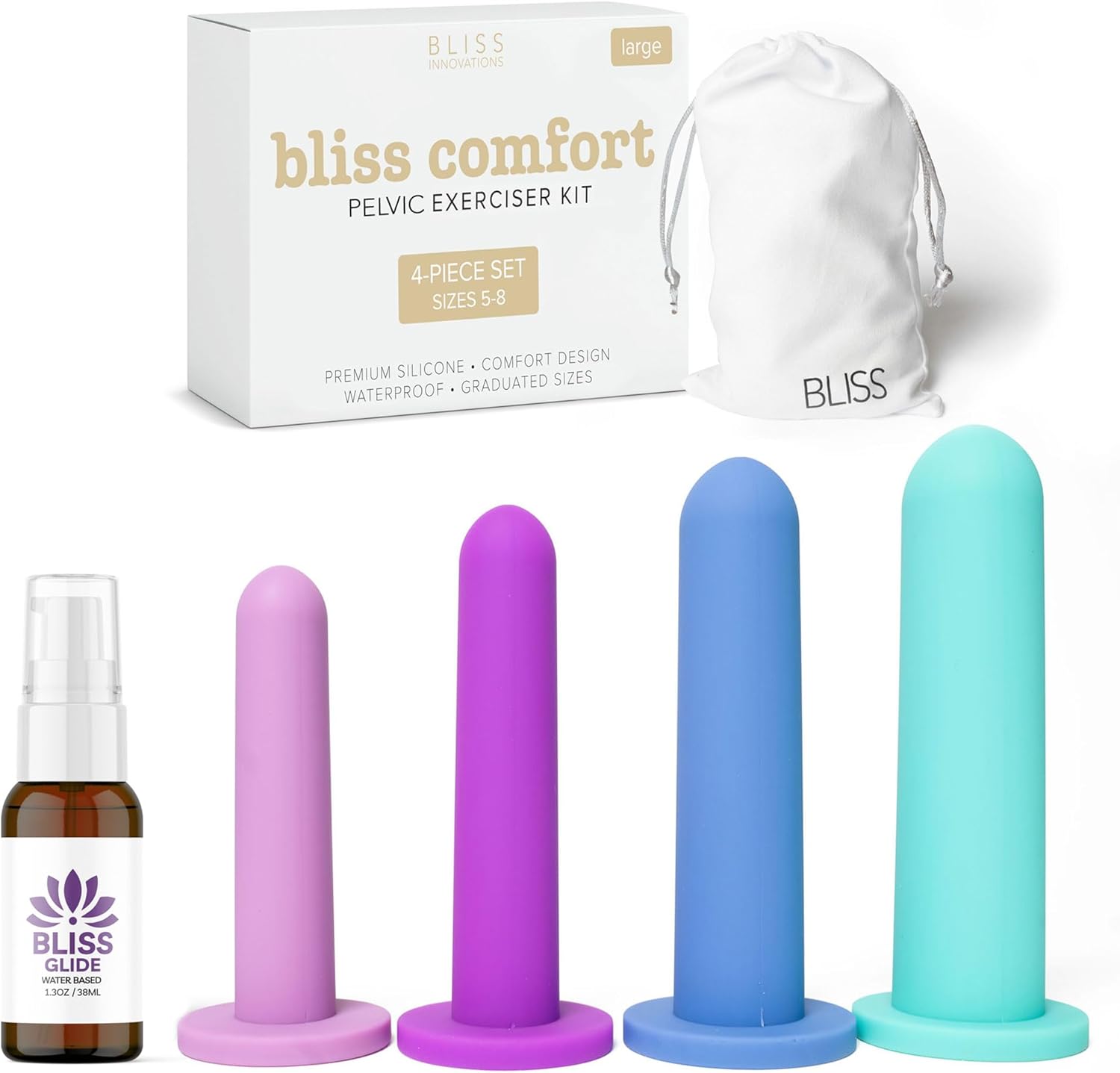 Bliss Comfort Silicone Pelvic Floor Trainer Kit – Sizes 5-8 – Soft & Flexible Design for Gentle Progression – Includes Bonus Bliss Glide ($8 Value)
