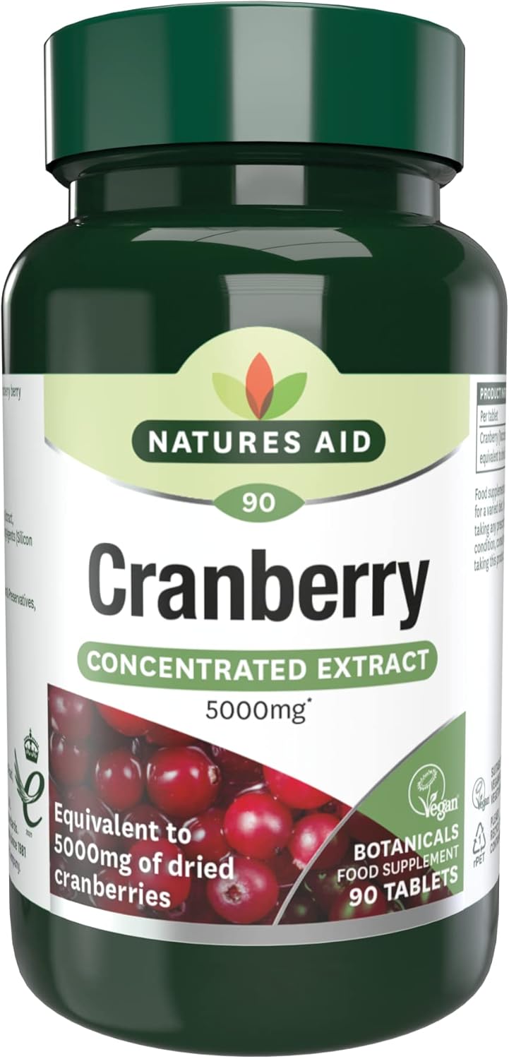 Natures Aid Cranberry 200mg – High Strength Tablets – Supports Urinary Tract Health & Immune System – Antioxidant Protection – Vegan, Gluten Free – 90 Tablets – Food Supplement