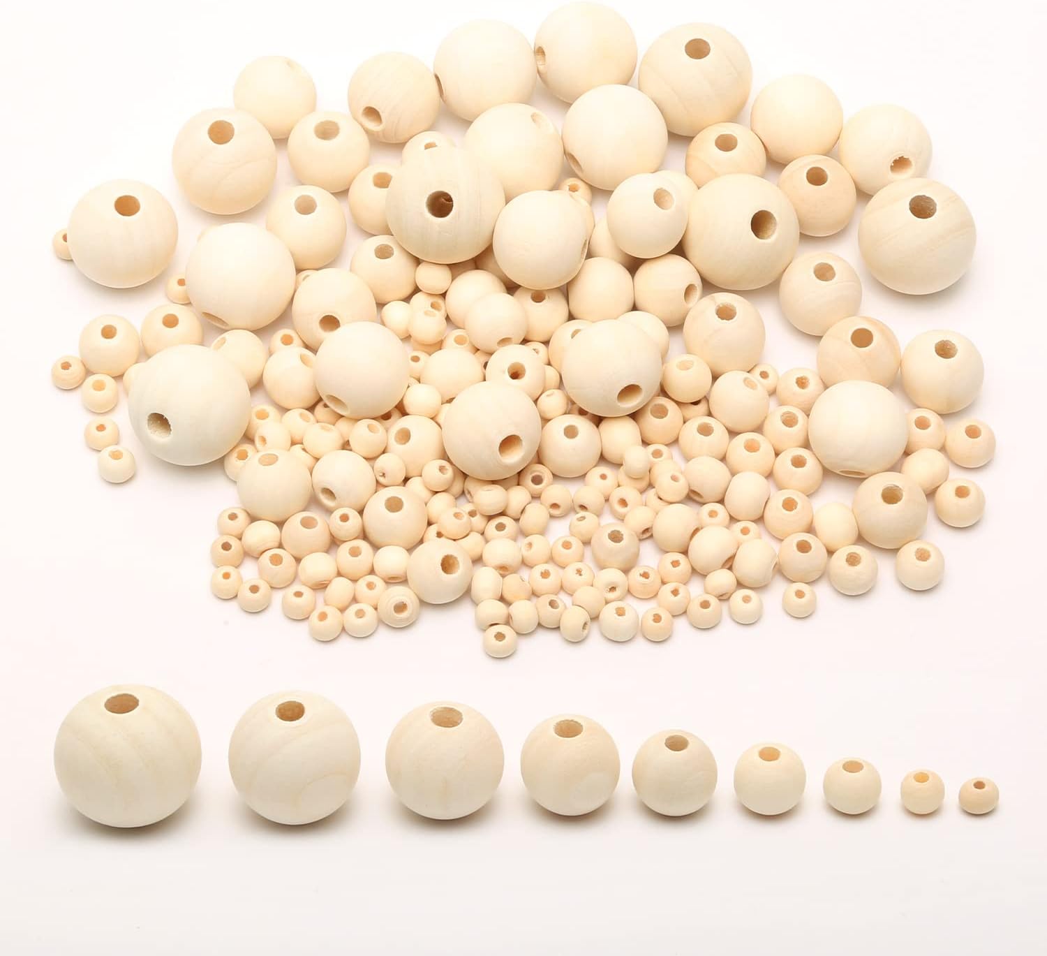 1280x Wooden Beads for Crafting, DIY Wood Beads 4mm-20mm