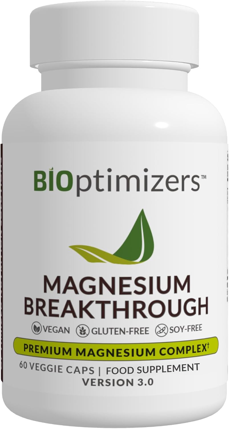 BiOptimizers Magnesium Breakthrough Supplement | Has 7 Forms of Magnesium: Glycinate, Malate, Citrate, and More | Natural Sleep and Brain Supplement | 60 Capsules