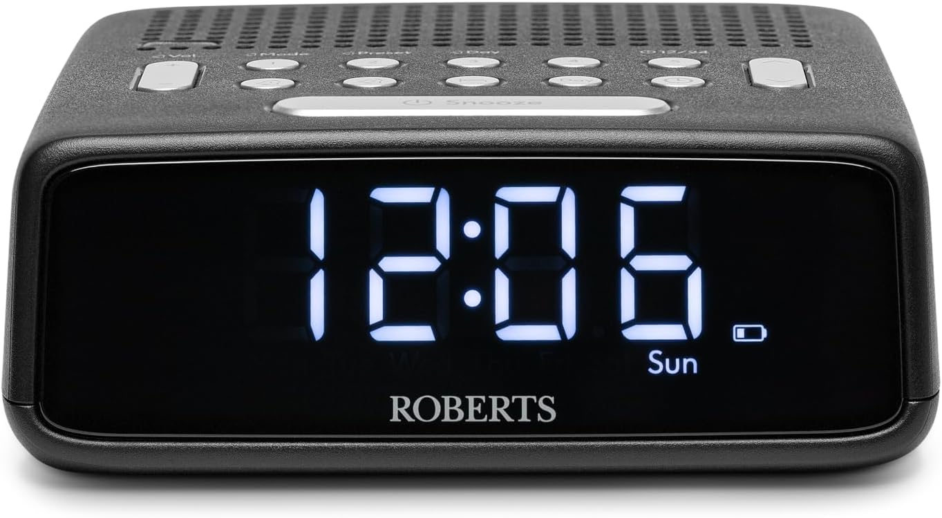Roberts ORTUSFM FM Digital Clock Radio with Bluetooth, Alarms and a Large LCD Display, Black