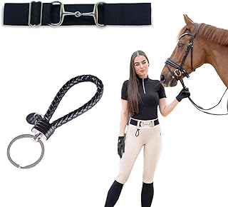 Equestrian Belt 1.5-inch Stretchable Elastic Belt Bit Buckle with Surcingle Buckle Key Strap Classic Black for Horseback Riding Sports Women's Horse Riding Gear and Accessories (2 Pack)