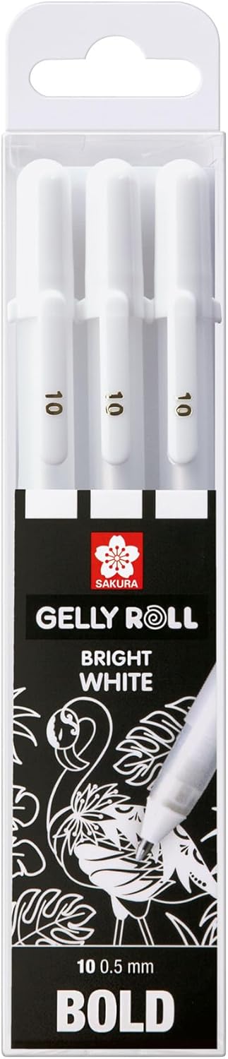 SAKURA Gelly Roll Basic - Bright White Gel Pen Set - Bold 1.0 mm Nib - Opaque White Ink for Dark Paper - Set of 3 Pens - Ideal for Hand Lettering, Comics, and Mixed Media