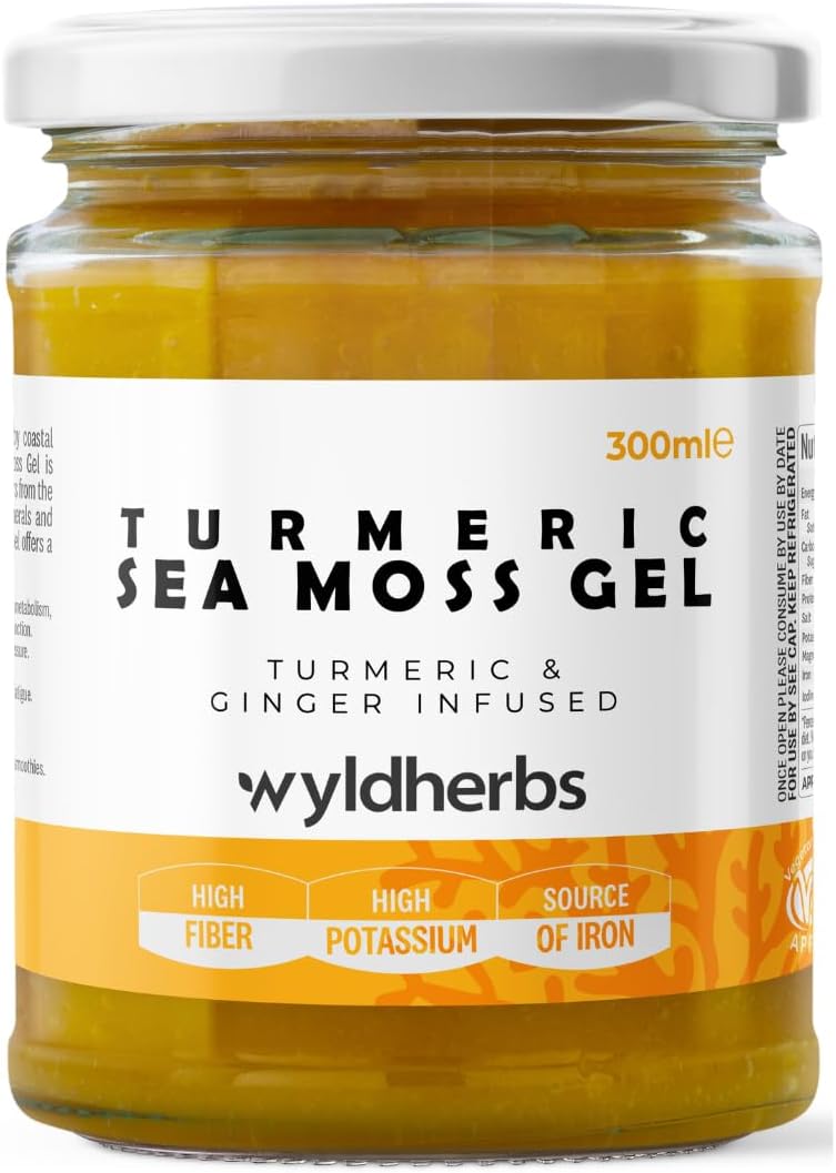 Wyld Herbs All-Natural Turmeric & Ginger Infused Sea Moss Gel | 100% Wildcrafted Sea Moss | Superfood Rich in Minerals, Proteins & Vitamins - Vegan & Gluten Free 300ML