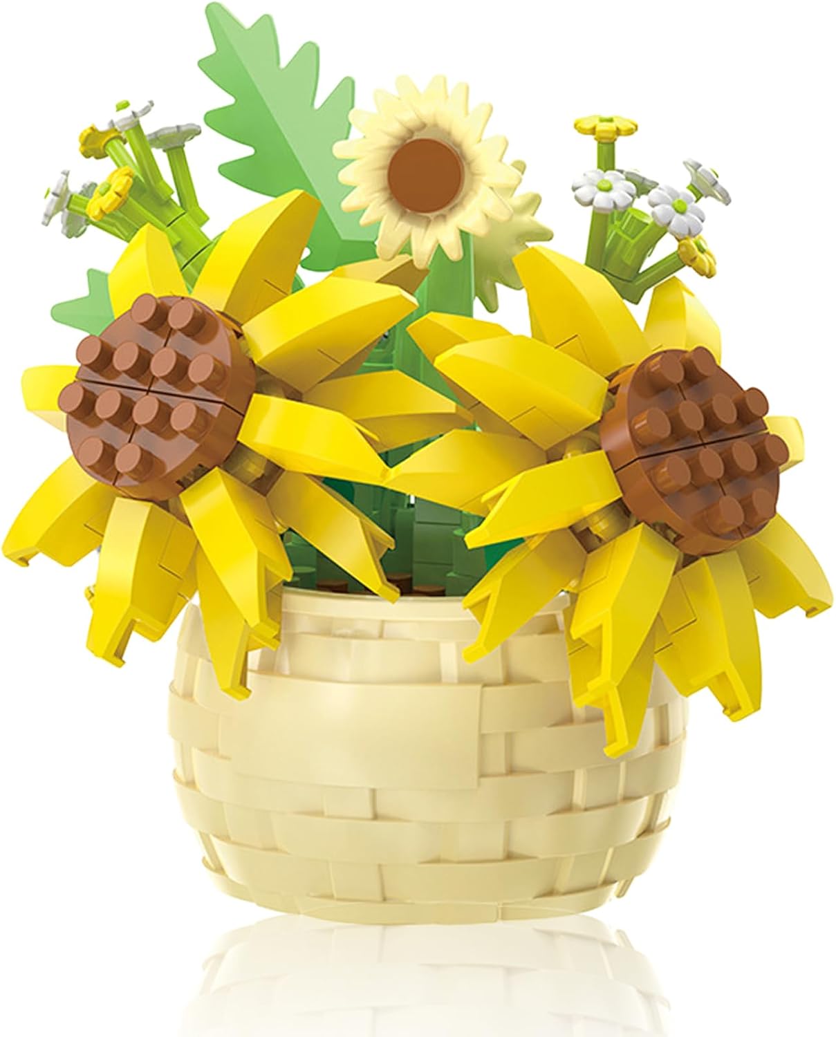 Mini Flowers Building Block Set,Flower Blocks Toys,Plants and Succulent Toys,Building Block Flowerpot，Botanical Collection Birthday Gift for Girls Boys Adults Kids Ages 6+ (Sunflower 162Pcs)
