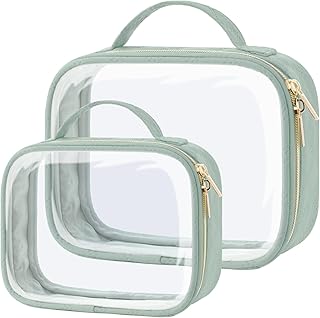 PACKISM TSA Approved Toiletry Bag, 2 Pack Clear Makeup Bags with Handle Large Opening, Clear Toiletry Bags Fit Carry-on Travel Essential, Clear Travel Bags for Toiletries, Laurel Green