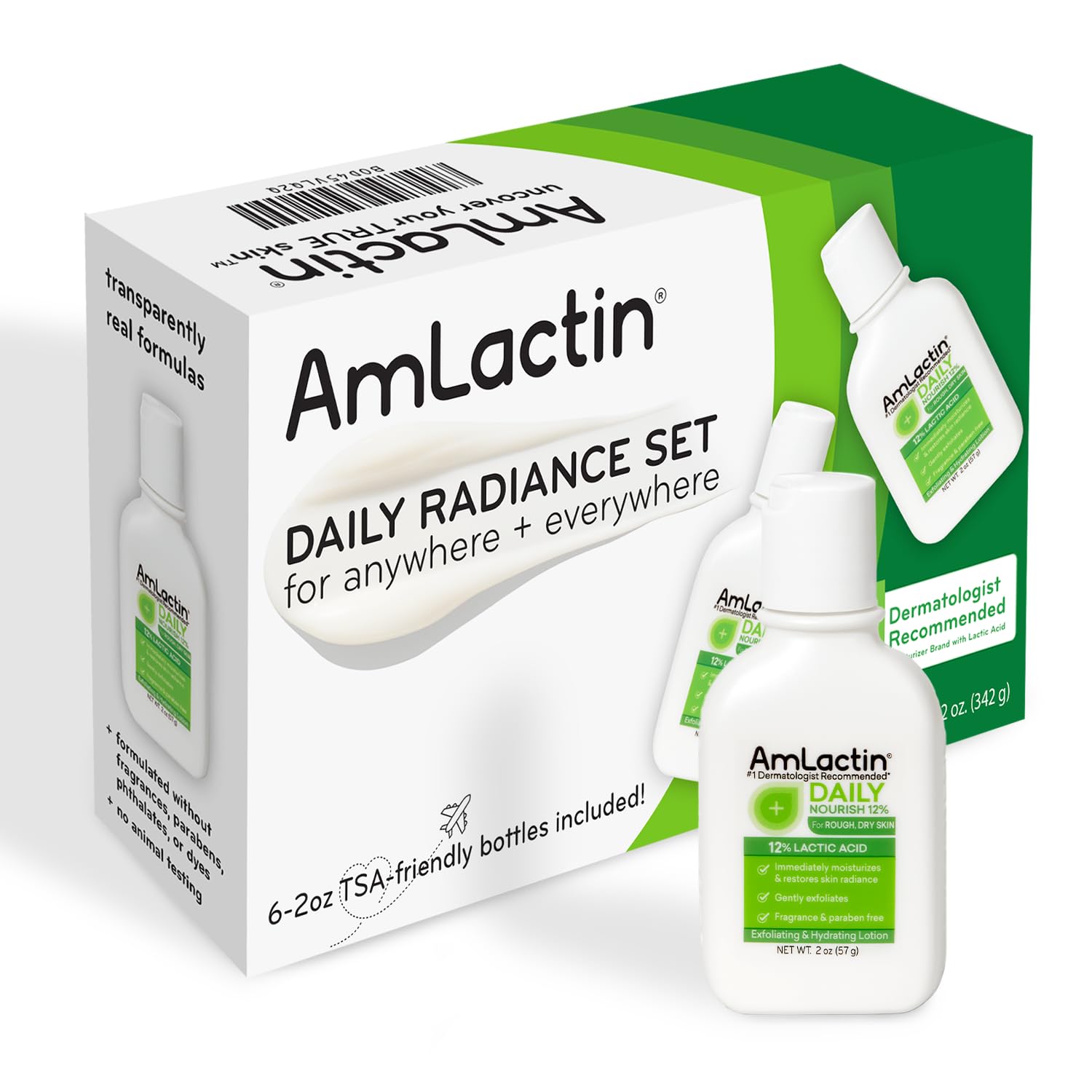 AmLactin Daily Nourish Travel Size Lotion (Pack of 6) - Therapeutic Body Lotion for Dry Skin, No-Scrub Exfoliator and Moisturizer with 12% Lactic Acid AHA​