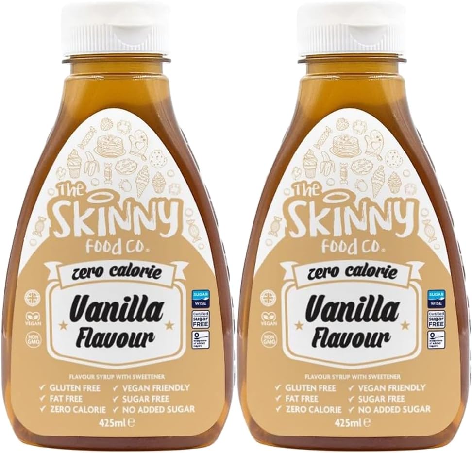 The Skinny Food Co Barista Zero Calorie Vanilla Syrup 425ml Pack of 1 Vegan Sugar FREE Dessert Cereal Porridge Topping Drink Sweetener with Welari Thank You Card | (2pack) (850ml)