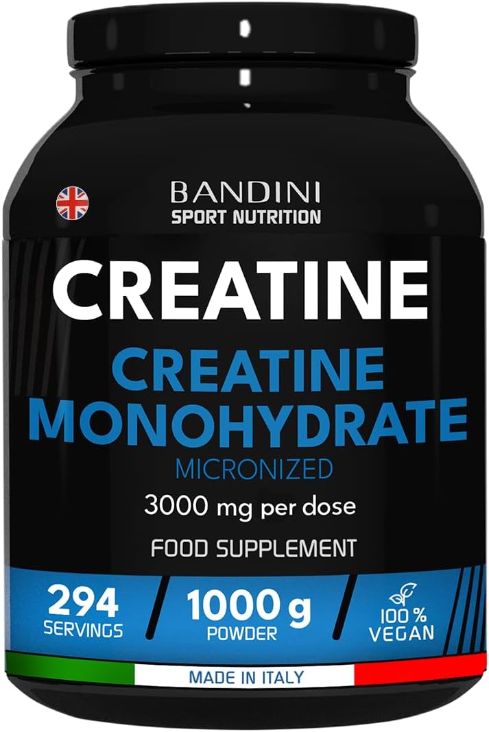 Bandini® Creatine Monohydrate Powder 1kg/1000g | Pure Creatin Micronised | Improve Training, Sports, Gym, Pre Workout, Physical Performance and Recovery | Muscle Power & Strength | 100% Vegan | No GMO