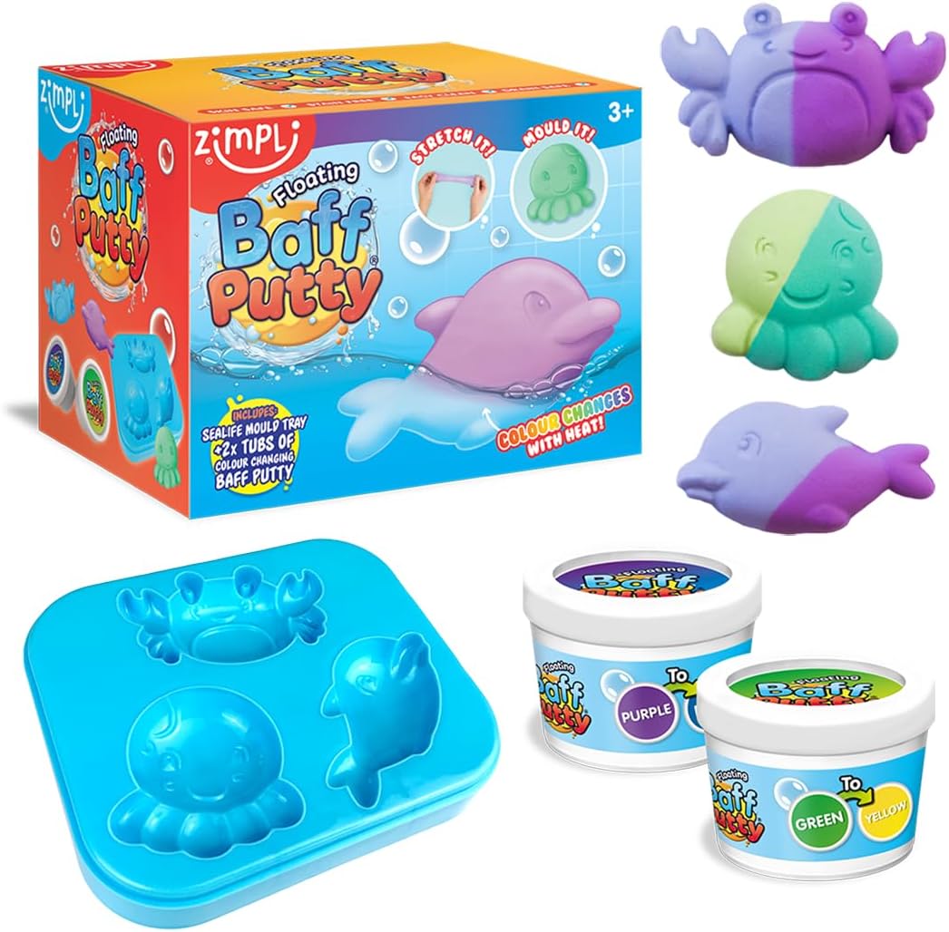 Zimpli Kids Floating Baff Putty, 2 x Colour Changing Bath Putty Tubs, Stretch it, Mould it, Watch it Change Colour! Children's Modelling Bath Toy, Fidgeting & Stress Relief Gift, Sensory Putty