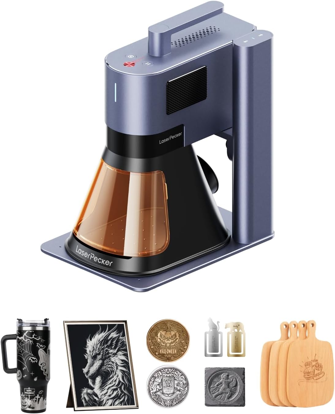 LaserPecker LP5 (Basic) 20W Fiber & Diode Dual Laser Engraver for Almost All Materials, 10000mm/s Speed 3D Embossing Laser Engraving Cutting Machine for Business Batch Processing Metal Wood Acrylic