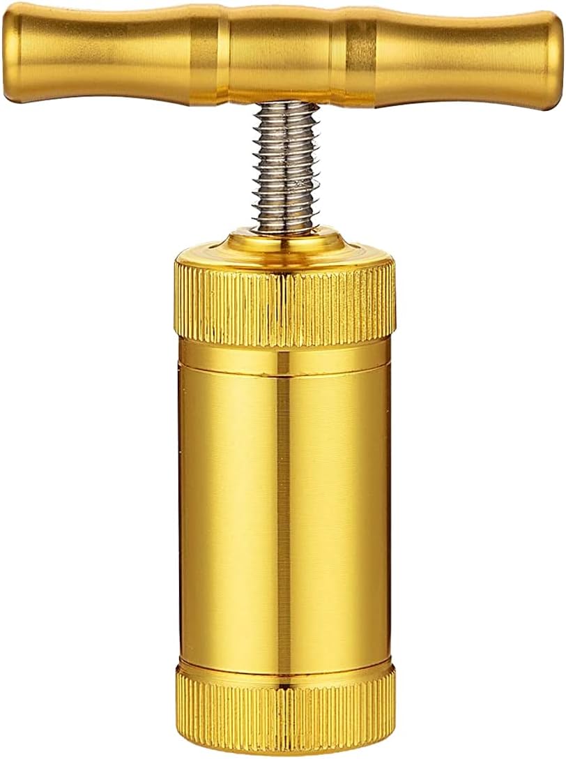 T Pollen Press Tool - Heavy Duty Kief Presser With Metal Aluminum Compressor, T Shape Handle for Pressing Herb, Spice, Hay - Single Handle Golden