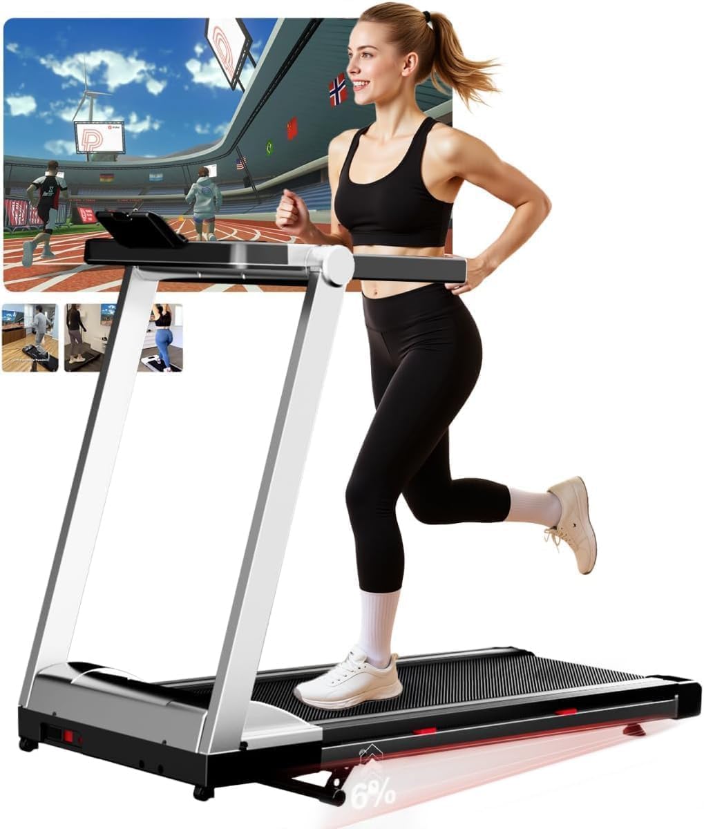 Superun Raceable 6%/10% Incline Walking Pad, 6-16km/h Foldable Treadmill