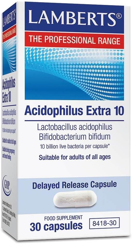 Lamberts Acidophilus Extra 10 – High Strength Live Bacteria – 10 Billion CFU Per Capsule – 30 Vegan Capsules
