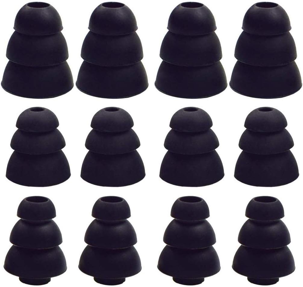 JNSA 3 Flange Noise Cancelling Triple Flange Eartips Eargels Earpads Ear Tips Gels Bud Compatible with Inside Diameter 4mm-5mm Earbuds in-Ear Earphones(Inner Hole 4mm),S/M/L,6 Pairs, Black 3F6P3
