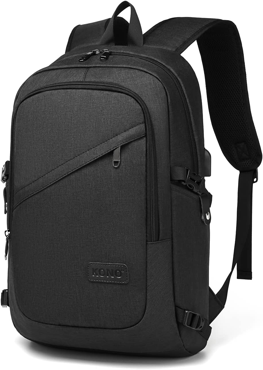 Kono Laptop Backpack, Anti Theft Rucksack for Men Women Travel Work 15.6 inch Laptop Bag with USB Charging Port Lightweight School Bag for Girls Boys