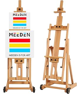 MEEDEN Versatile Studio H-Frame Easel - All Media Adjustable Beech Wood Studio Easel, Painting Floor Easel Stand, Movable and Tilting Flat Available, Holds Canvas Art up to 77"