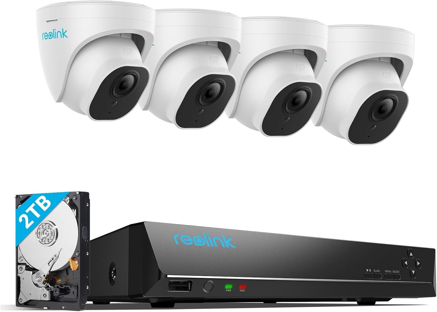 Reolink 4K NVR 8CH PoE CCTV Security Camera System, with 2TB HDD and 4X 5MP Motion Detection Outdoor PoE IP Cameras, 100ft Night Vision Remote Access, RLK8-520D4-5MP