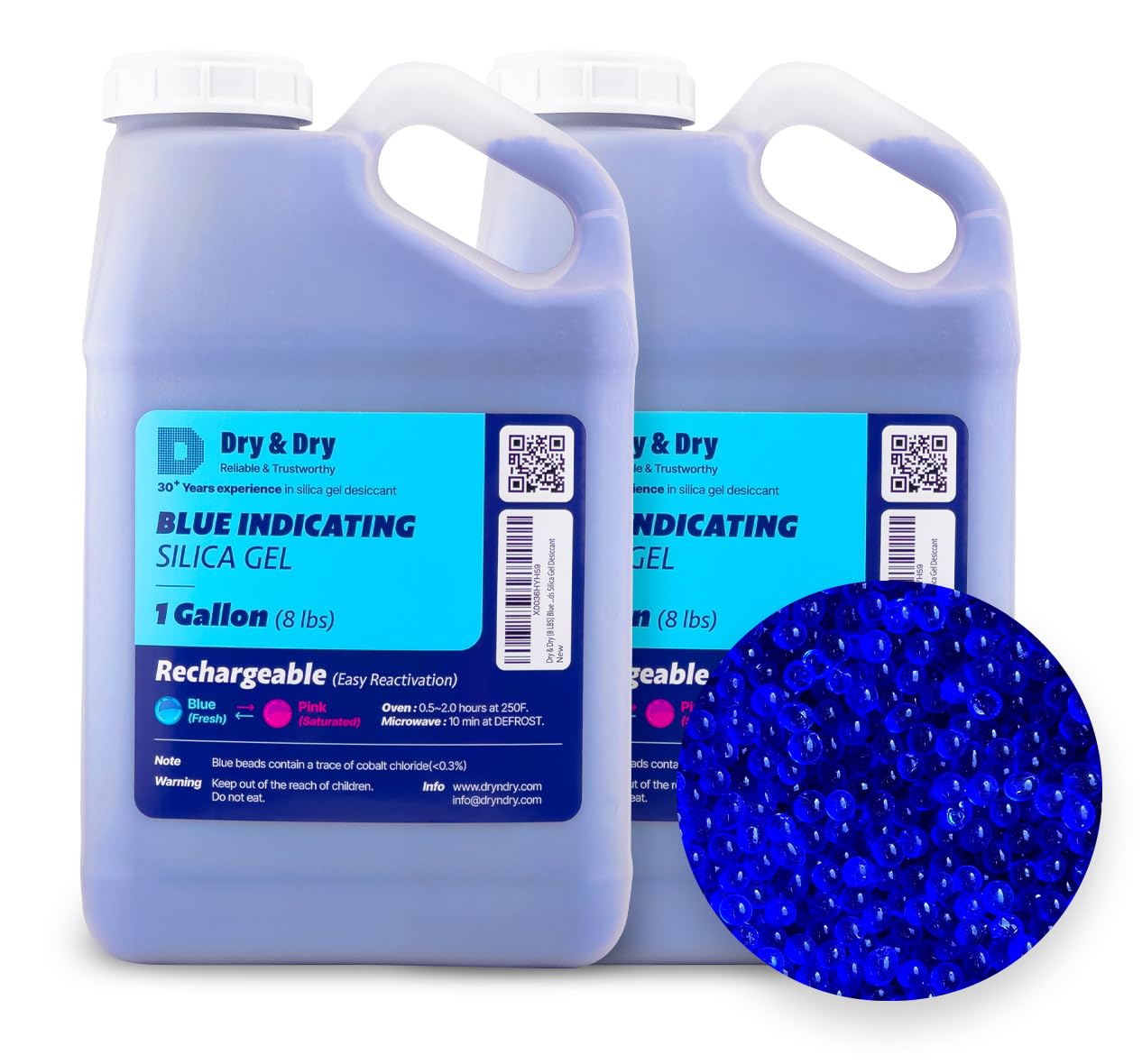 Dry & Dry [16 LBS] Blue Indicating Silica Gel Beads Desiccants (Industry Standard 3-5 mm) - Reusable Desiccant Beads Silica Beads(Blue to Pink) Moisture Absorbers