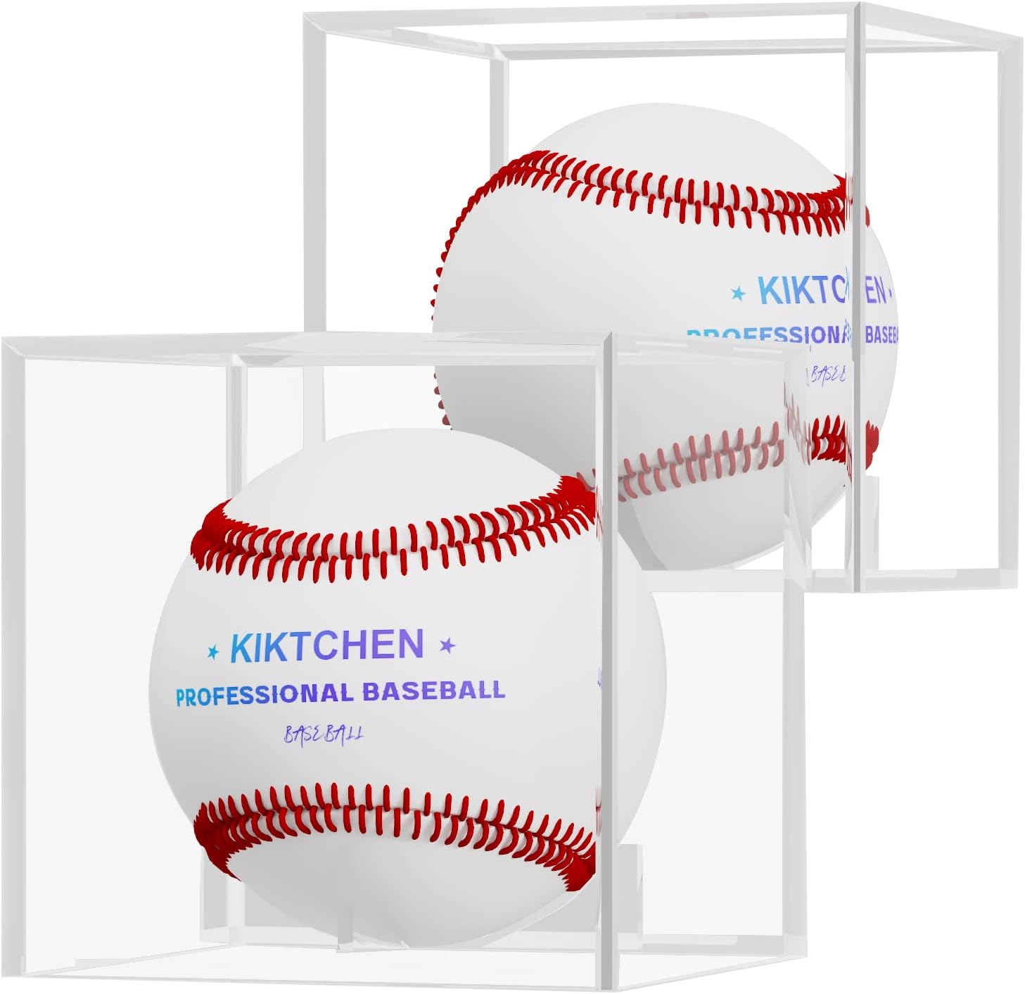 2 Pack Baseball Display Case Acrylic Cube Baseball Holder UV Protected Official Baseball Autograph Display Case Memorabilia Display Storage Box for Golf Tennis Billiard