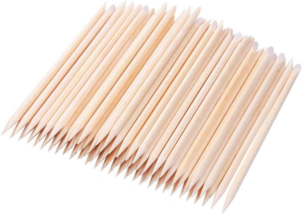 100 PCS Orange Wooden Sticks, TEOYALL Double-End Wood Cuticle Pusher Nail Art Manicure Pedicure Tools (100pcs)