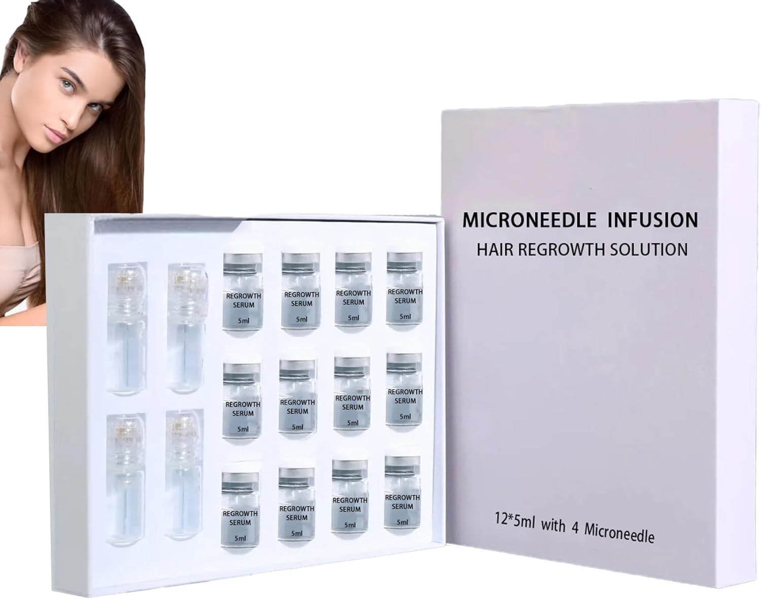 Alphainfuse Hair Regrowth System, Alphainfuse Hair Regrowth Treatment Serum, Painless 24k 0.25mm Microneedle Micro-Infusion System Deliver Oil into Scalp for Hair-Growth, Restore Your Hairs (4+12)