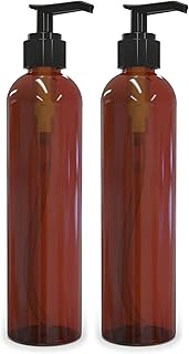 BRIGHTFROM Lotion Pump Bottles, Empty 8 OZ, BPA-Free Refillable Plastic Containers, Amber with Black Dispenser for - Soap, Shampoo, Lotions, Liquid Body Soap, Creams and Massage Oil (2 Pack)