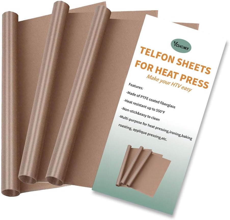 Teflon Sheets for Heat Press,Non-stick Reusable PTFE Teflon Paper Sheet Roll for Cricut Sublimation Heat Transfer,HTV Iron On,Baking (3 Pack 12x16in)