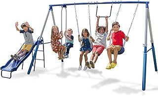 Sportspower Arcadia Swing Set - Outdoor Heavy-Duty Metal Playset for Kids with Slide